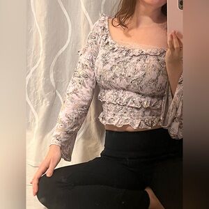 Xhilaration Lavender Ruffled Long Sleeve Paisley Blouse